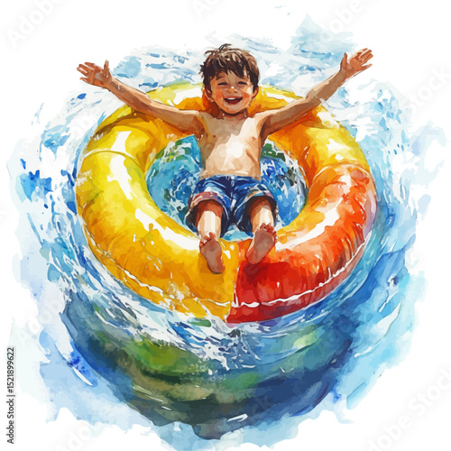 watercolor of Child Floaties Jumping Pool, vector high quality, isolated on a white background.