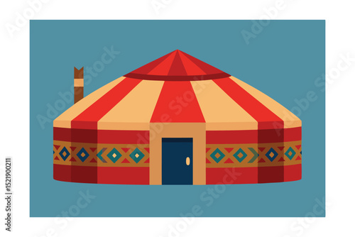 mongolian yurt with patterned vector illustration