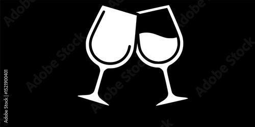 2 wineglass in toast silhouette,wineglass silhouette vector icon
