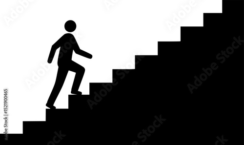Walking up staircase or stairs icon silhouette and vector
