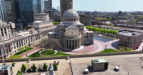 Aerial Approach of the Christian Science Center in Boston, Massachusetts