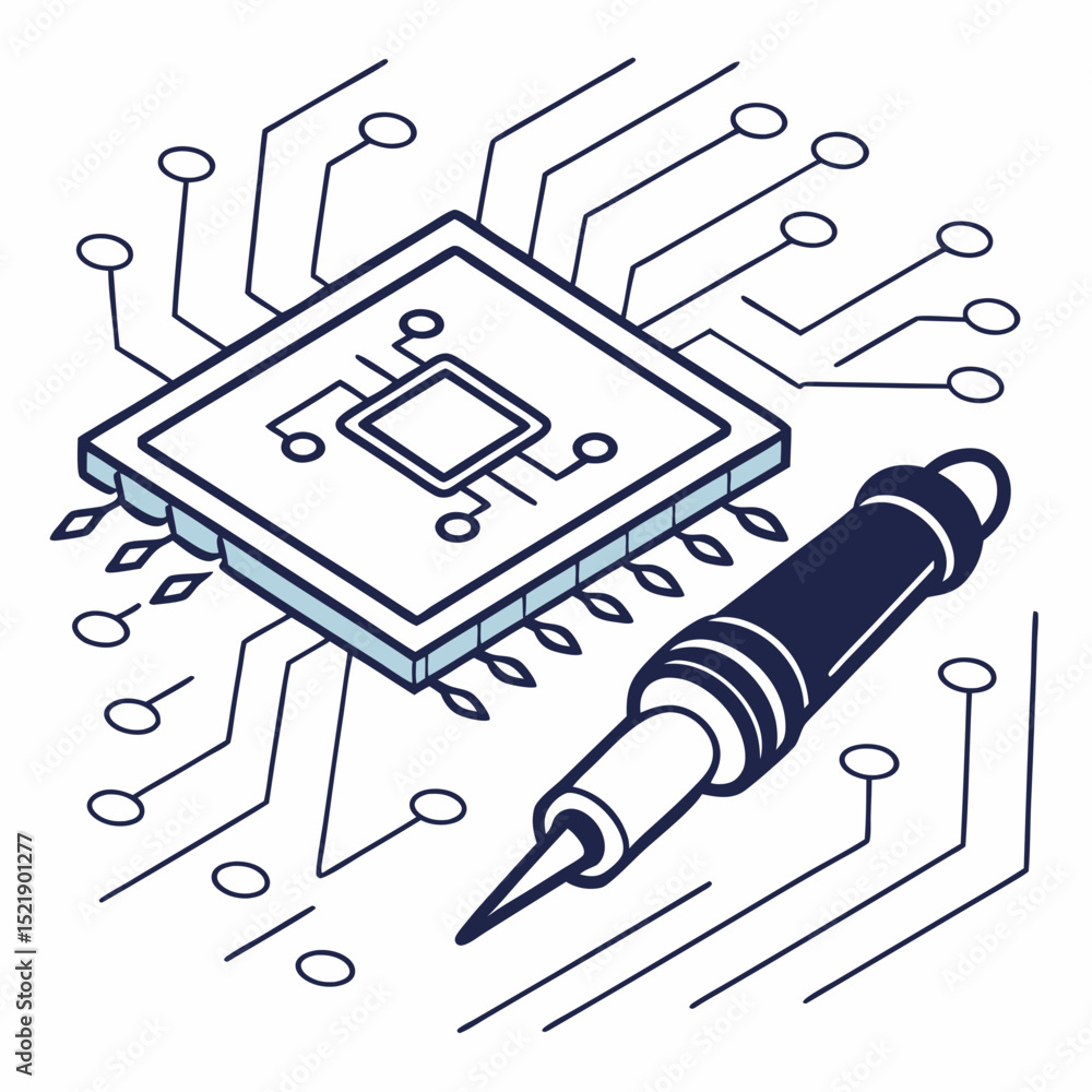 Detailed Circuit Board with Soldering Iron Detailed Circuit Board with Soldering Iron