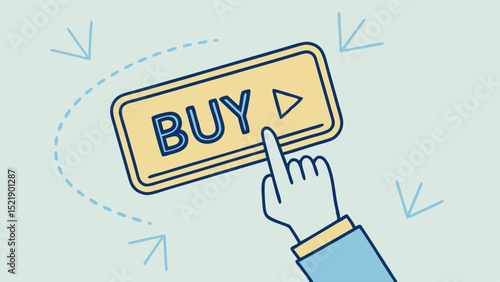 Digital Hand Pressing Buy Button with Arrow Online Purchase Concept