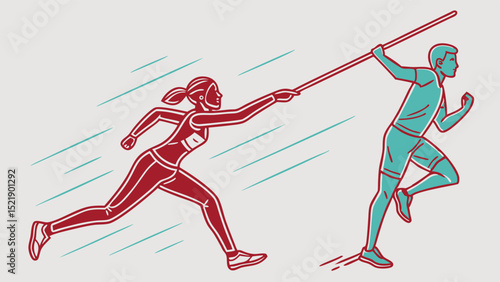 Dynamic Track and Field Athletes in Action with Javelin Throwing Motion
