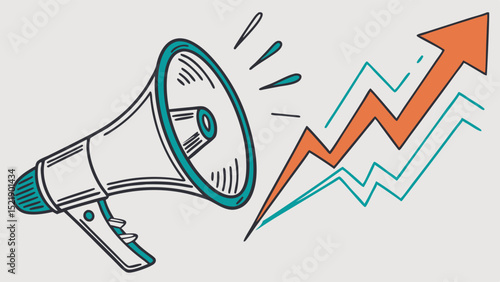 HandDrawn Megaphone and Growth Chart for Success