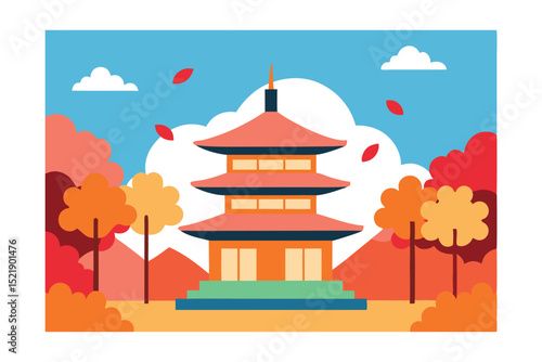 vector illustration of a japanese temple