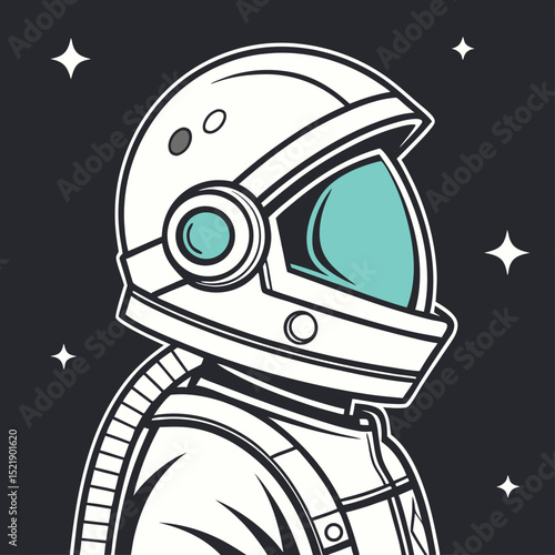 Retro Astronaut in Space with Teal Visor and Stellar Background