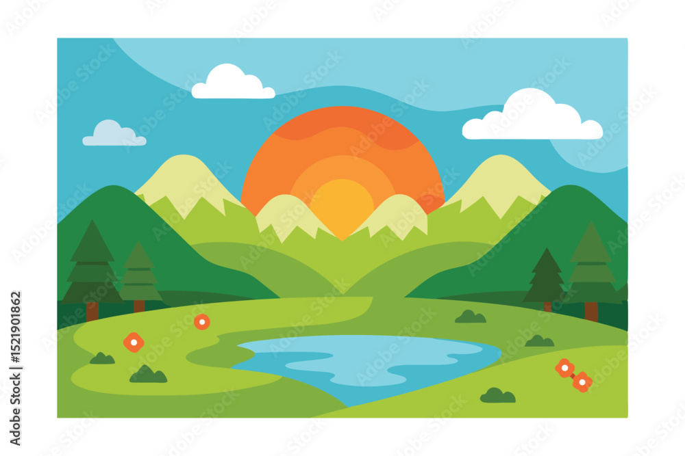 Fototapeta premium summer landscape with trees and mountains