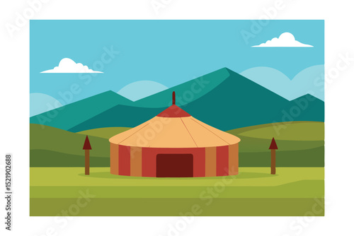 vector illustration of a mongolian yurt in a peaceful steppe