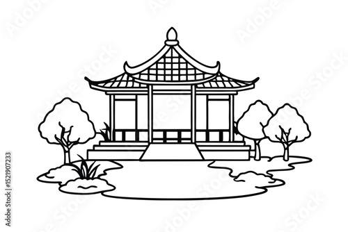 hinese garden with pavilion