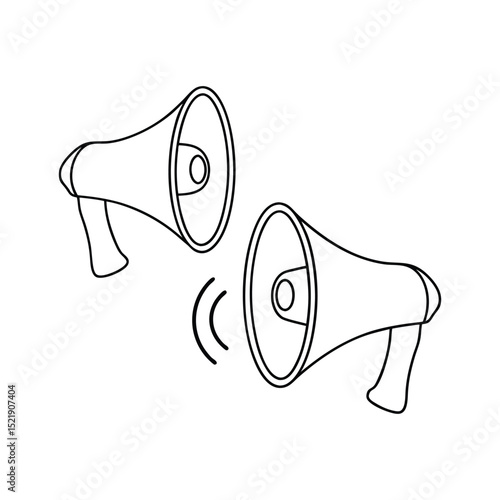 Two megaphones announcing important news one-line drawing