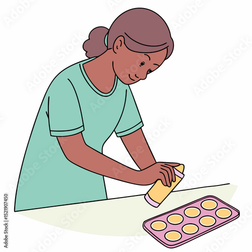 Woman Baking Cupcakes Culinary Arts Illustration