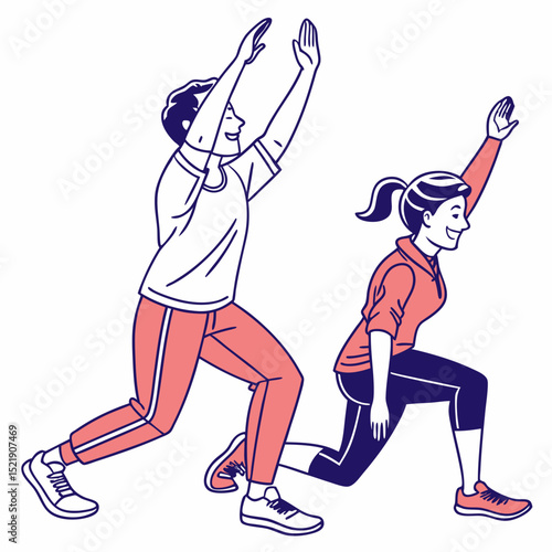 Fitness Class Friends Doing Lunge Exercise