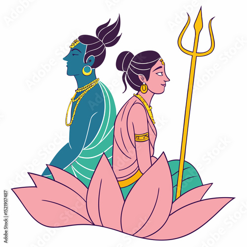 Shiva Parvati Sitting On Lotus