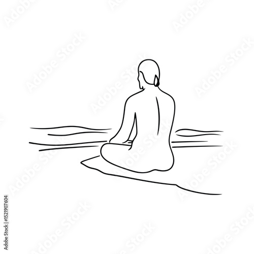 Woman sitting by the ocean one-line drawing minimalist art