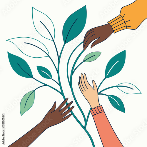Diverse Hands Nurturing Growth Environmental Teamwork