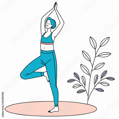 Yoga Wellness Woman Balancing In Tree Pose