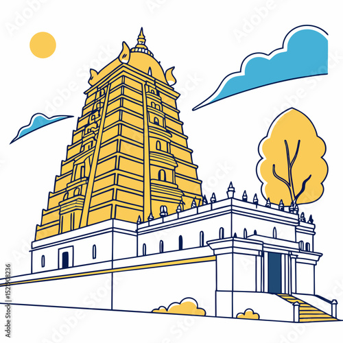 Vibrant Temple Illustration Indias Architectural Heritage