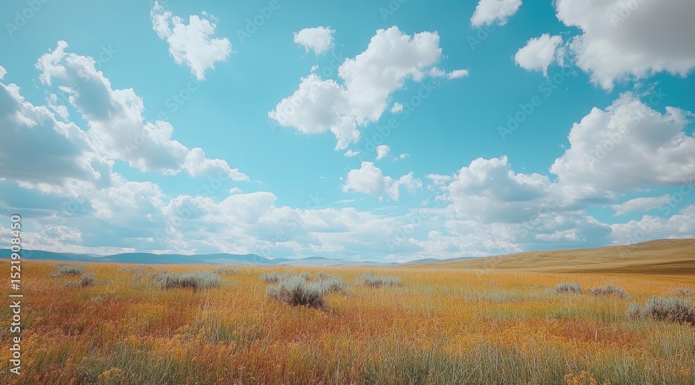 Fototapeta premium Vast, sun-drenched meadow under a vibrant sky