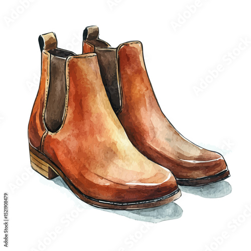 Chelsea Boots, watercolor vector, high quality, isolated on a white background.