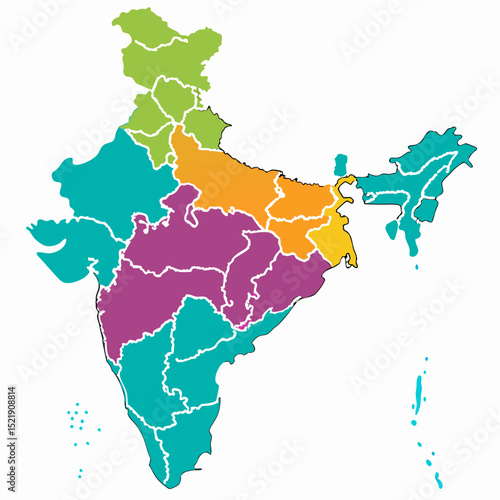 India Map Regions Colorful