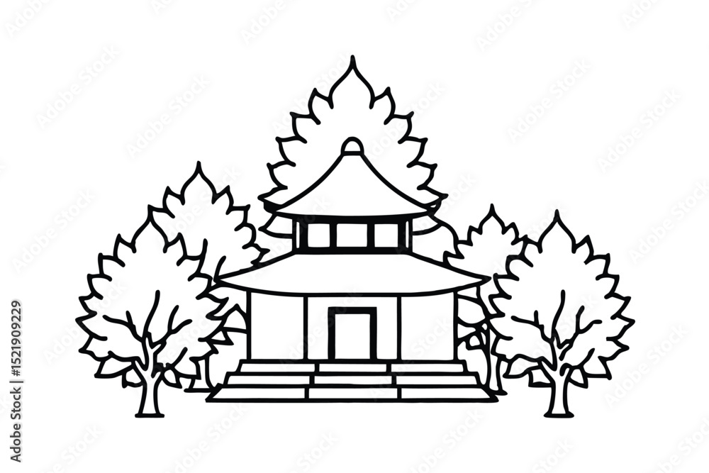 silhouette of a temple in the tree silhouette of a temple in the tree