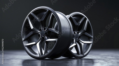 Sleek, modern alloy wheels with a dark finish, perfect for automotive enthusiasts.