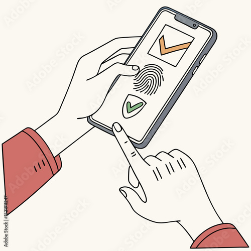 Secure mobile access authentication design featuring a fingerprint scan on a smartphone screen for secure login and digital security.