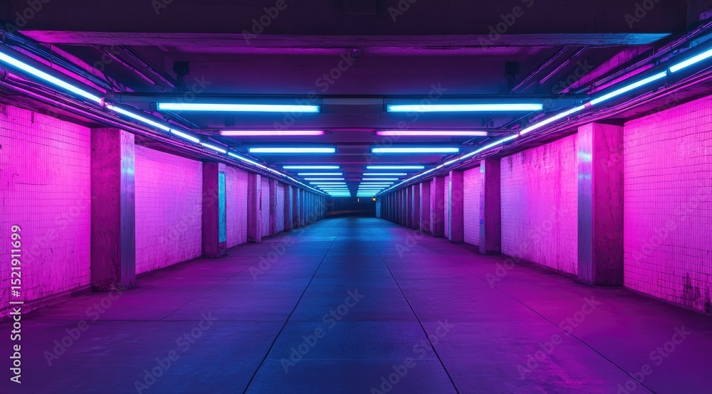 Neon-lit underground tunnel Neon-lit underground tunnel
