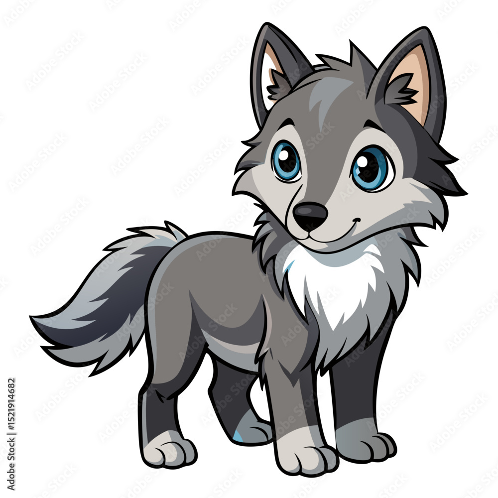 Obraz premium Cute Baby Wolf Vector – Jungle Animal Illustration for Kids