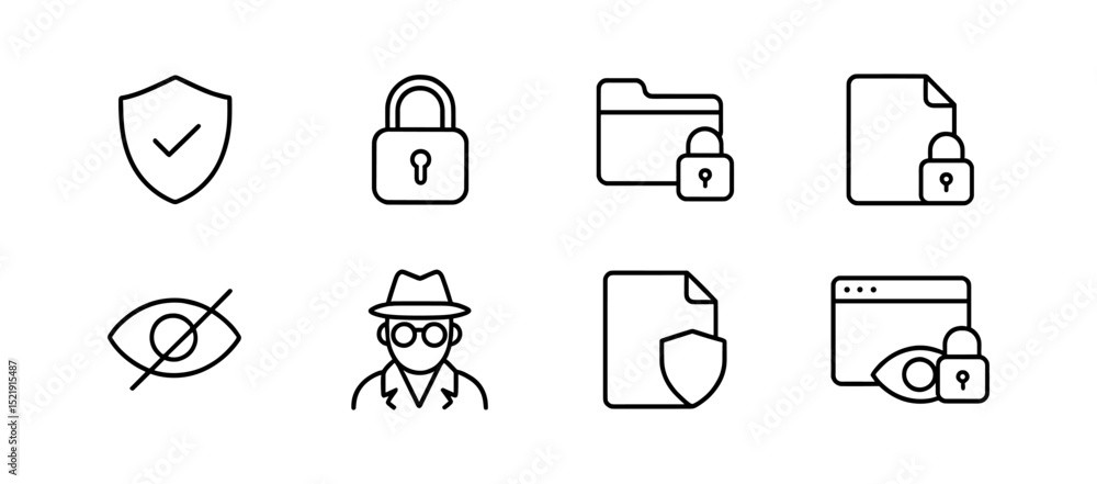 Fototapeta premium Cybersecurity, privacy outline icon set. security, protection icons outline collection