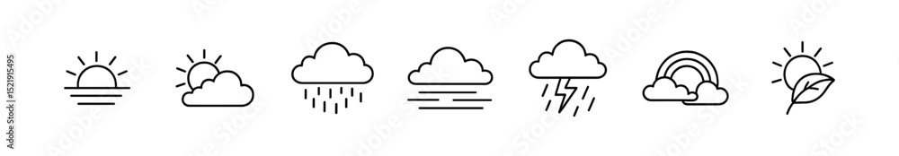 Weather, nature outline icon set. sunny, cloudy, rainy, storm icons collection Weather, nature outline icon set. sunny, cloudy, rainy, storm icons collection