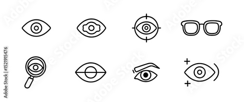 Vision focus linear icon set. eye, sight, glasses icons outline collection