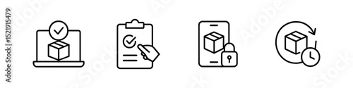 E-commerce linear icon set: shopping, delivery, online transactions graphical collection