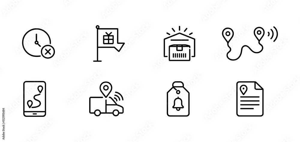 Logistics and delivery line icon set. shipping, package tracking, route, alert icons Logistics and delivery line icon set. shipping, package tracking, route, alert icons