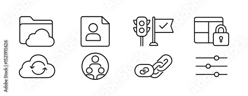 Cloud computing linear icon set. digital storage, synchronization icons collection