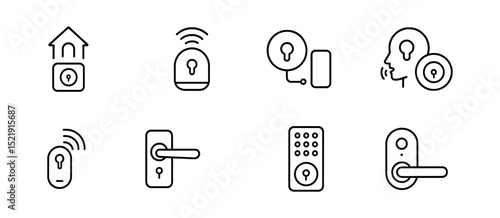 Security and access outline icon set. lock, key, door, system outline collection