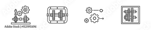 Mechanical engineering line icon set. gears, machinery, industry outline collection