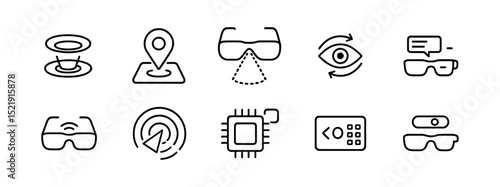 Vr tech outline icon set. augmented reality, wearable gadget vector collection
