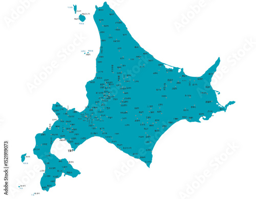 北海道　日本　地図　グリーン　斑点　イラスト