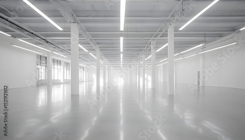 Empty, modern industrial space with bright lighting.