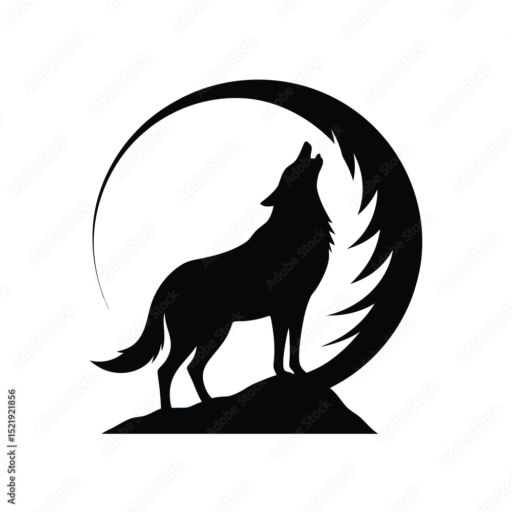 Fototapeta premium Wolf Howling Moon Vector Silhouette