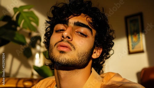 Close-up portrait of a man with curly hair and a beard.