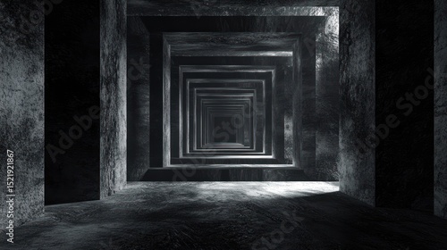 Dark, concrete tunnel perspective