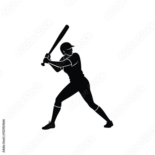 Softball Player Swing Vector Black and White