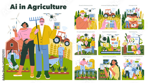 AI in Agriculture Vector Illustration Depicting Technology Use