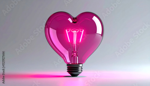 Dark pink heart shaped light bulb emits soft glow, floating on neutral background, creating warm and inviting atmosphere