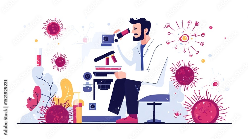 Scientist Conducting Microscopic Research on Viruses in a Modern Lab Scientist Conducting Microscopic Research on Viruses in a Modern Lab