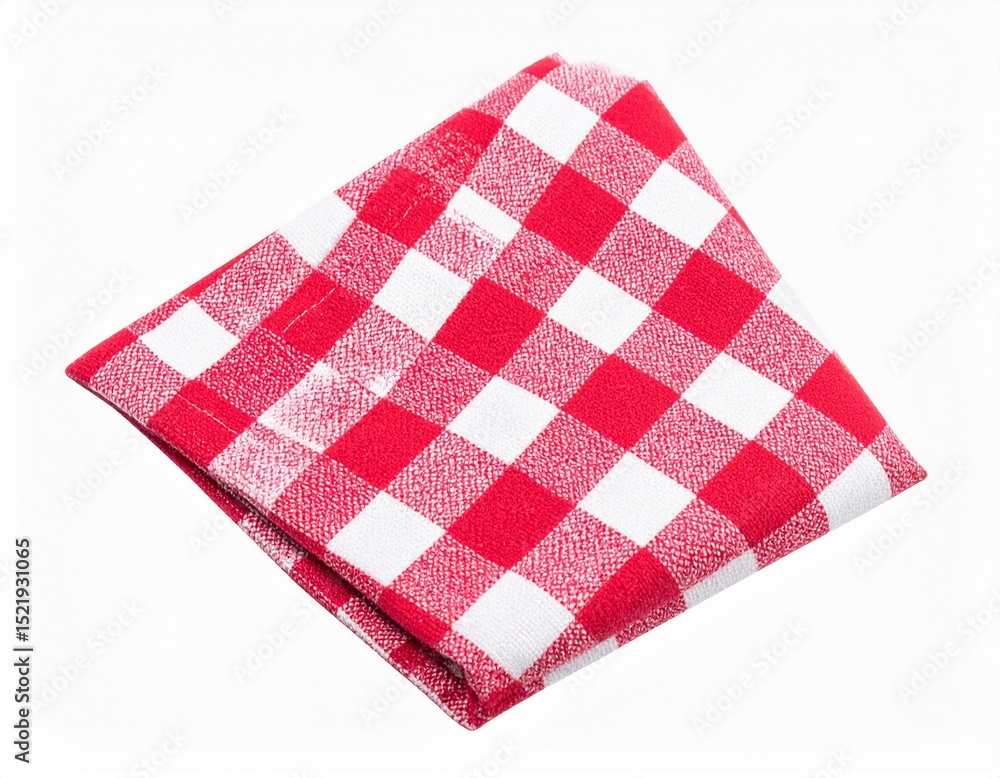 Red checkered folded cloth isolated,gingham checked kitchen towel,picnic decoration element. Red checkered folded cloth isolated,gingham checked kitchen towel,picnic decoration element.