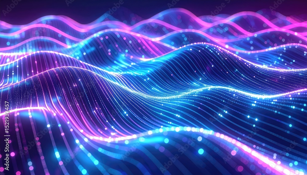Obraz premium Neon animated mesh reflecting smooth gradient lighting in flowing motion